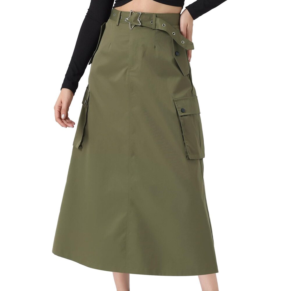 8590 Midi Cargo Skirt 2023 Trendy Y2K Skirts Zip High Waisted Straight Long